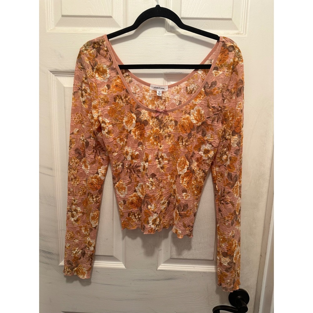 Stitch & Pine Womens Floral Lace Long Sleeve Top Rust Orange XL NWT J18293VHYM